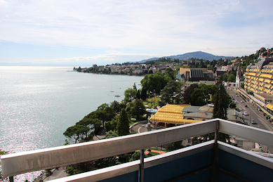 View of Lake Geneva from our Montreux hotel balcony