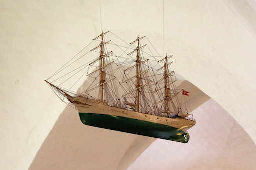 Model ship, hanging from the ceiling in The Church of our Lady&copy;Ken Woolfenden