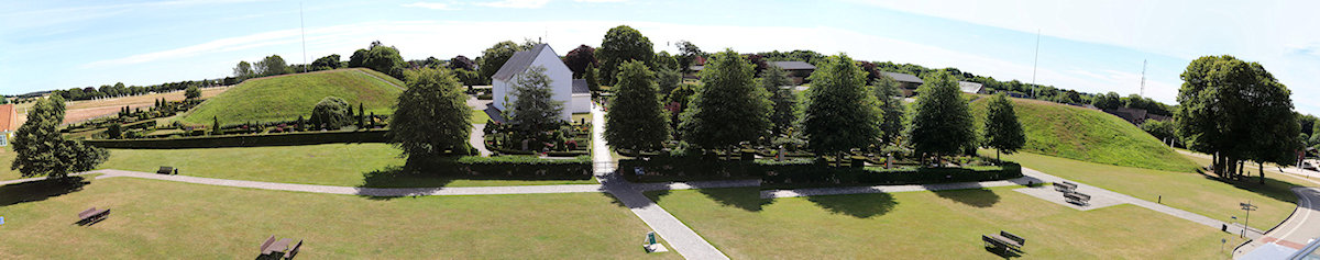 Panoramic view of the Jelling site&copy;Ken Woolfenden