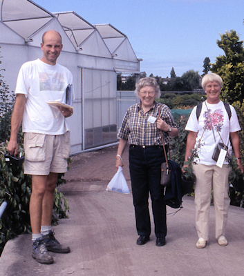 Edith Schmidt with Berit Ostby and Ruud van der Werf at his nursery, Boskoopp, Netherlands in 2003©Ken Woolfenden